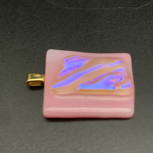 Fused Dichroic Pink Glass Iridescent Pendant - Picture 4 of 11